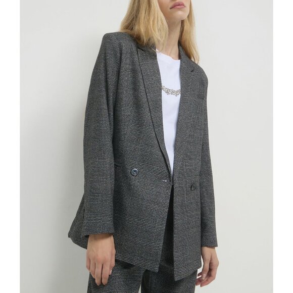 Last Chance! EUC Cuyana Wool Blend Glen Plaid Blazer Charcoal Small $398 - Picture 1 of 10